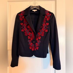 Tory Burch Navy Blazer with Red Embroidery